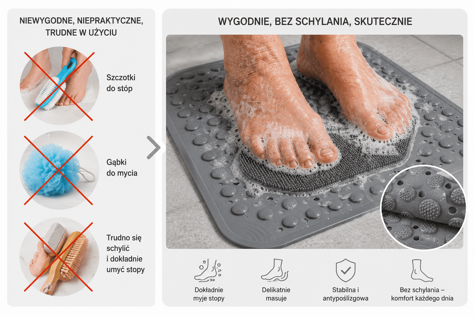 Wygodne mycie stóp bez schylania i wysiłku